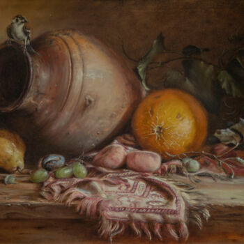 Schilderij getiteld "Still life with mel…" door Viktor Kolomiyets, Origineel Kunstwerk, Olie