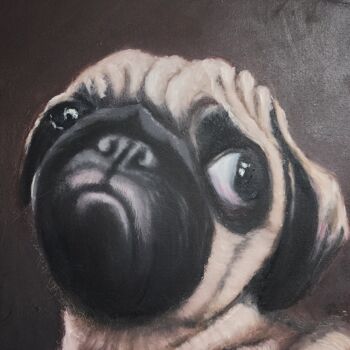 Painting titled "Pug" by Vistor Korotkov, Original Artwork, Oil