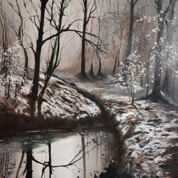 Pittura intitolato "Evening forest" da Vistor Korotkov, Opera d'arte originale, Olio