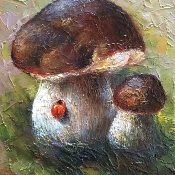 Peinture intitulée "miniature "mushroom…" par Viktor Kurson, Œuvre d'art originale, Huile