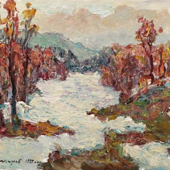 Pintura titulada "The thaw, oil paint…" por Viktor Makarov, Obra de arte original, Oleo Montado en Bastidor de camilla de ma…