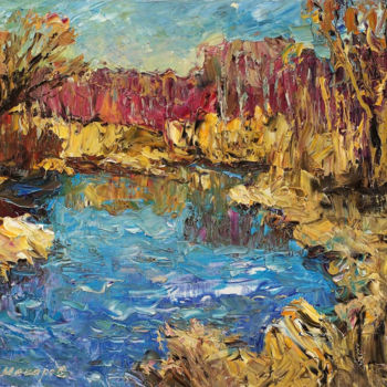Pittura intitolato "View over the river…" da Viktor Makarov, Opera d'arte originale, Olio Montato su Telaio per barella in l…