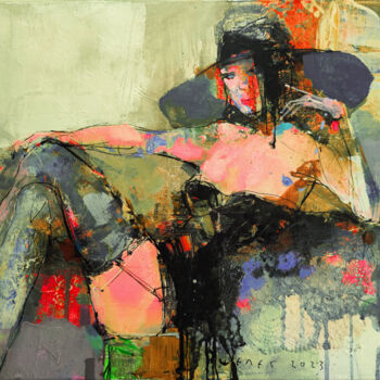 Malerei mit dem Titel "Lady on the couch" von Viktor Sheleg, Original-Kunstwerk, Acryl