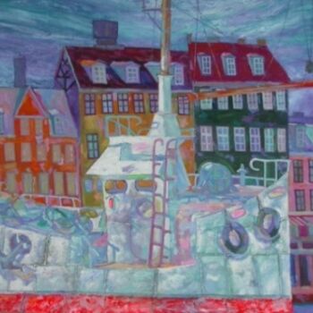 Peinture intitulée "солнечная улица ноч…" par Viktor Solodky, Œuvre d'art originale, Huile