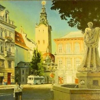 Painting titled "Утро на старой площ…" by Viktor Soroka, Original Artwork, Oil
