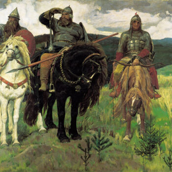 Painting titled "Les Bogatyrs" by Viktor Vasnetsov, Original Artwork, Oil