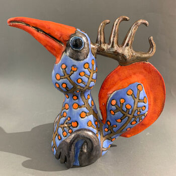 Скульптура под названием "The Blue Bird (fair…" - Viktor Zuk, Подлинное произведение искусства, Керамика