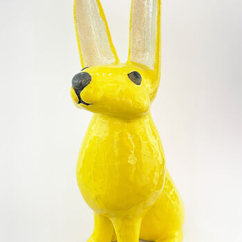Sculpture intitulée "Yellow Rabbit - lar…" par Viktor Zuk, Œuvre d'art originale, Céramique