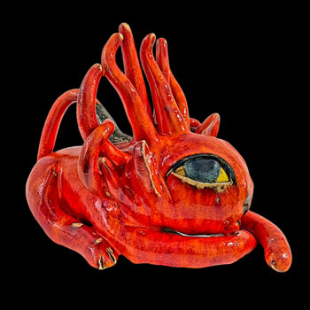 Sculpture titled "Fantasy Red Lion" by Viktor Zuk, Original Artwork, Ceramics