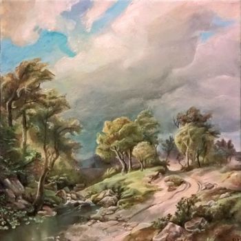 Painting titled "landscape" by Viktória Déri, Original Artwork, Oil