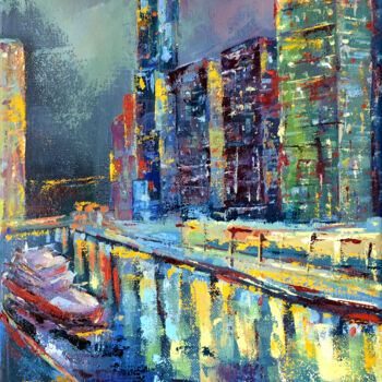 Malarstwo zatytułowany „Painting cityscape…” autorstwa Виктория Губарева, Oryginalna praca, Olej