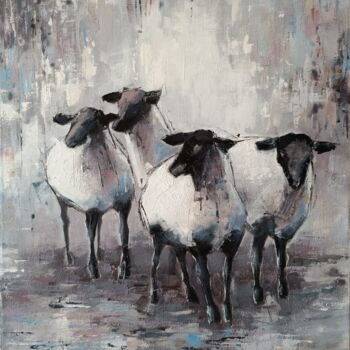 Painting titled "Oil painting "Sheep…" by Viktoriia Kerner, Original Artwork, Oil Mounted on Wood Stretcher frame