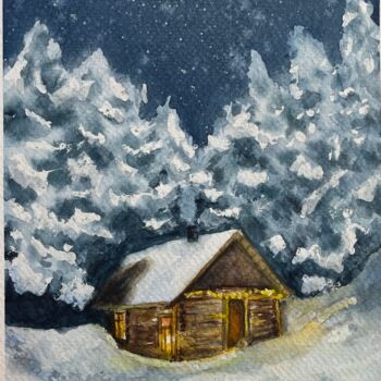 Pintura intitulada "Winter in the forest" por Viktoriia Kirilenko, Obras de arte originais, Aquarela