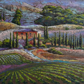 Painting titled "Tuscany Italy , Pai…" by Viktoria Lapteva, Original Artwork, Oil Mounted on Wood Stretcher frame