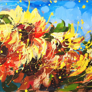 Painting titled "Painting Sunflowers…" by Viktoria Lapteva, Original Artwork, Acrylic