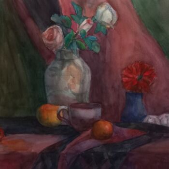 Schilderij getiteld "Натюрморт с розами" door Viktoria Nikitina, Origineel Kunstwerk, Aquarel