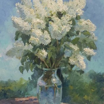 Painting titled "White lilac" by Viktoriia Kolesnikova, Original Artwork, Oil