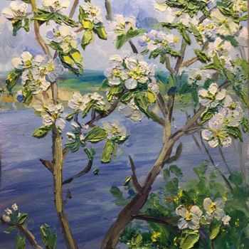 Pintura intitulada "cherry blossom in s…" por Viktoriia Kolesnikova, Obras de arte originais, Óleo