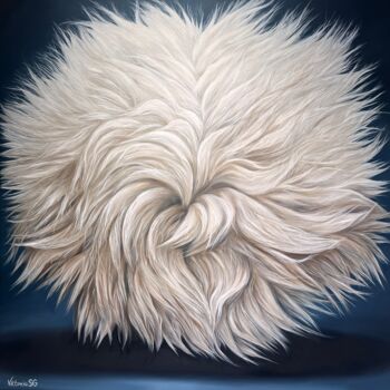 Painting titled "Fluffy ball" by Viktoria Sg, Original Artwork, Oil Mounted on Wood Stretcher frame