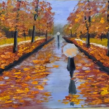 Malarstwo zatytułowany „осенний дождь” autorstwa Виктория Торопова, Oryginalna praca, Olej