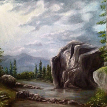 Painting titled "Утро в горах" by Vs Art, Original Artwork, Oil