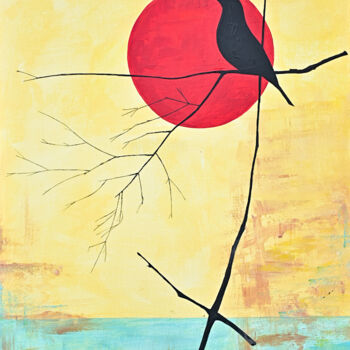 Schilderij getiteld "Bird and sunset" door Viktoriia Gladkova, Origineel Kunstwerk, Acryl