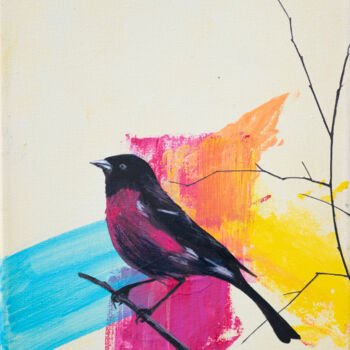 Pittura intitolato "Pink bird" da Viktoriia Gladkova, Opera d'arte originale, Acrilico