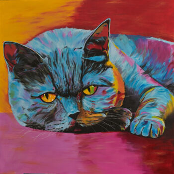 Schilderij getiteld "British cat" door Viktoriia Gladkova, Origineel Kunstwerk, Acryl