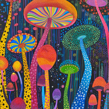 Schilderij getiteld "Psychedelic Mushroo…" door Viktoriia Gladkova, Origineel Kunstwerk, Acryl
