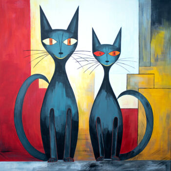 Malarstwo zatytułowany „Two cats” autorstwa Viktoriia Gladkova, Oryginalna praca, Akryl