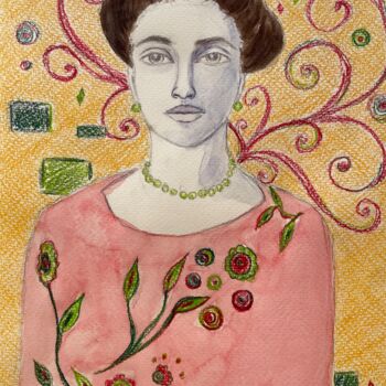 Painting titled "Woman with big eyes" by Viktoriia Kyrylenko, Original Artwork, Watercolor