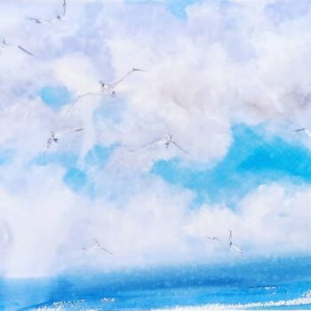 Painting titled "In the September sky" by Viktoriia Lebedynska, Original Artwork, Watercolor