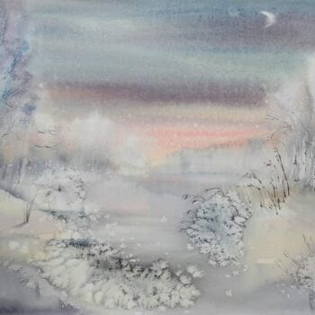 Painting titled "Frosty evening" by Viktoriia Lebedynska, Original Artwork, Watercolor