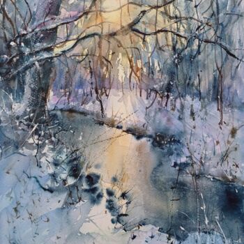 Peinture intitulée "In the winter forest" par Viktoriia Lebedynska, Œuvre d'art originale, Aquarelle