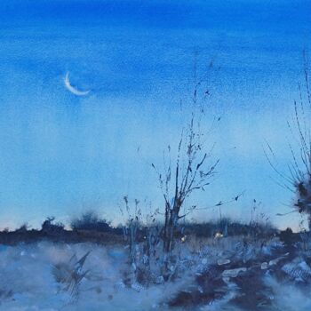 Картина под названием "Evening frost" - Viktoriia Lebedynska, Подлинное произведение искусства, Акварель