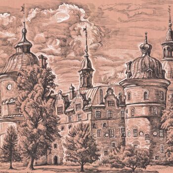 Dibujo titulada "Gripsholm Castle in…" por Viktoriia Malaniuk, Obra de arte original, Tinta