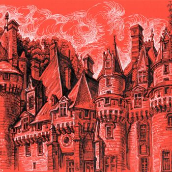 Zeichnungen mit dem Titel "Medieval castle of…" von Viktoriia Malaniuk, Original-Kunstwerk, Tinte