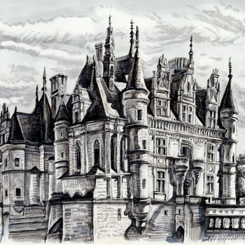 Disegno intitolato "Chenonceau Castle i…" da Viktoriia Malaniuk, Opera d'arte originale, Pennarello