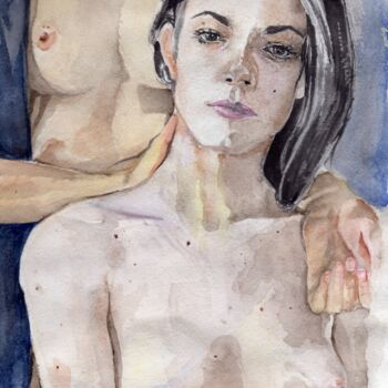 Lesbian couple, nude portrait, intimacy moment