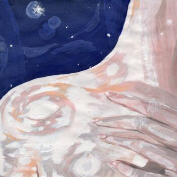 Malerei mit dem Titel "Space is Inside You…" von Viktoriia Pushkina, Original-Kunstwerk, Gouache Auf Holzplatte montiert