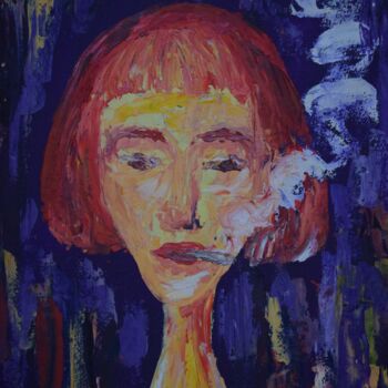 Painting titled "Girl with a cigaret…" by Viktoriia Sakharova, Original Artwork, Oil