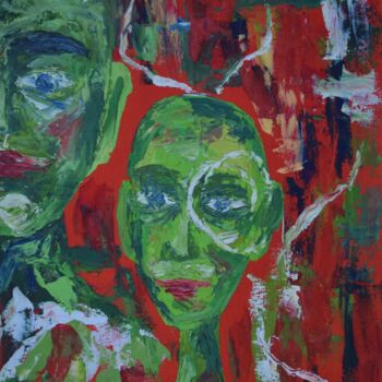 Painting titled "Green people" by Viktoriia Sakharova, Original Artwork, Oil