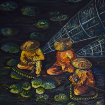 Painting titled "On the lake" by Viktoriia Sakharova, Original Artwork, Oil