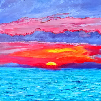 Painting titled "Turquoise Ocean Red…" by Viktoriya Filipchenko, Original Artwork, Oil Mounted on Wood Stretcher frame