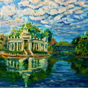 Pittura intitolato "Lake Painting Lands…" da Viktoriya Filipchenko, Opera d'arte originale, Olio Montato su Telaio per barel…