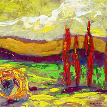 Painting titled "Red Tuscany Landsca…" by Viktoriya Filipchenko, Original Artwork, Oil