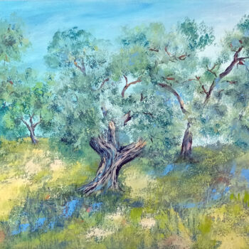 Painting titled "Olive Trees Paintin…" by Viktoriya Filipchenko, Original Artwork, Oil Mounted on Wood Stretcher frame