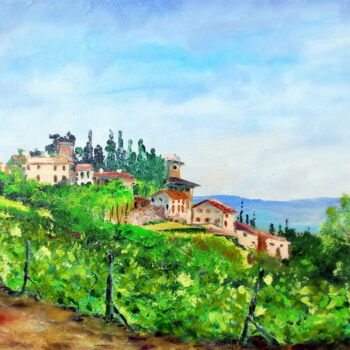 Painting titled "Tuscany Summer Land…" by Viktoriya Filipchenko, Original Artwork, Oil Mounted on Wood Stretcher frame