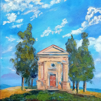 Painting titled "Italian Chapel On…" by Viktoriya Filipchenko, Original Artwork, Oil Mounted on Wood Stretcher frame
