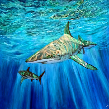 Painting titled "The Shark Originsl…" by Viktoriya Filipchenko, Original Artwork, Acrylic Mounted on Wood Stretcher frame